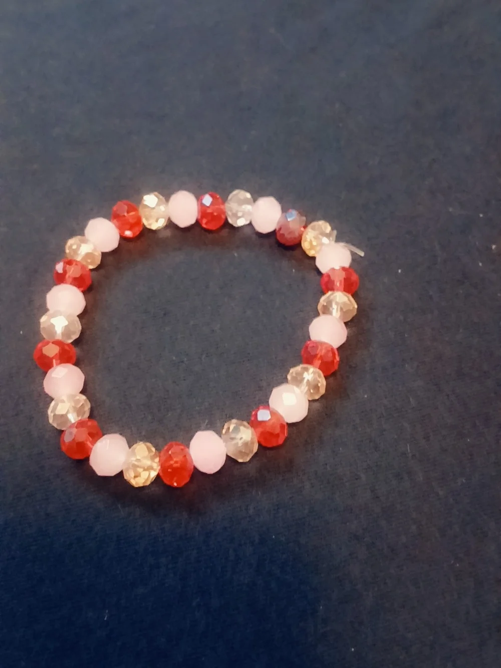 Faceted Bead Stretch Bracelet — Pink, Red & Gold Sparkle